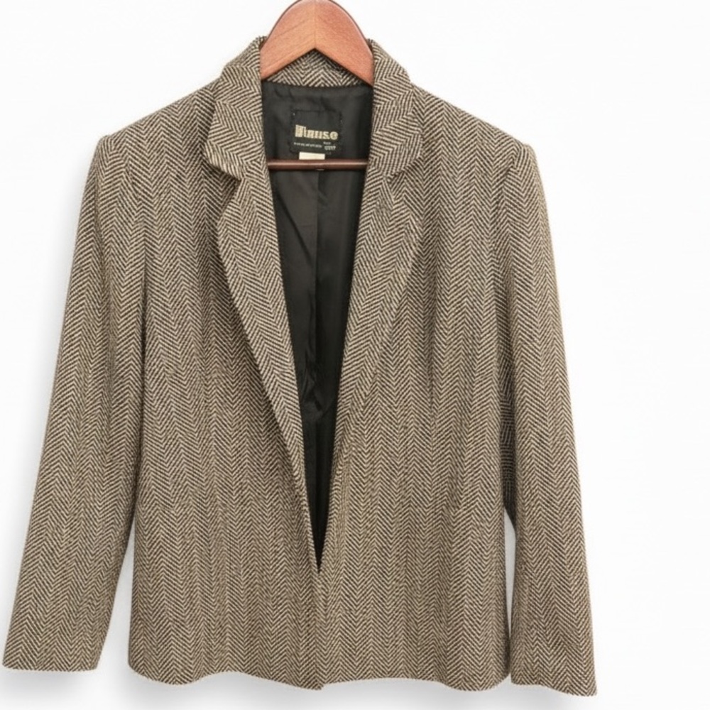 Vintage Brown Wool Blend Herringbone Jacket made by Bianca